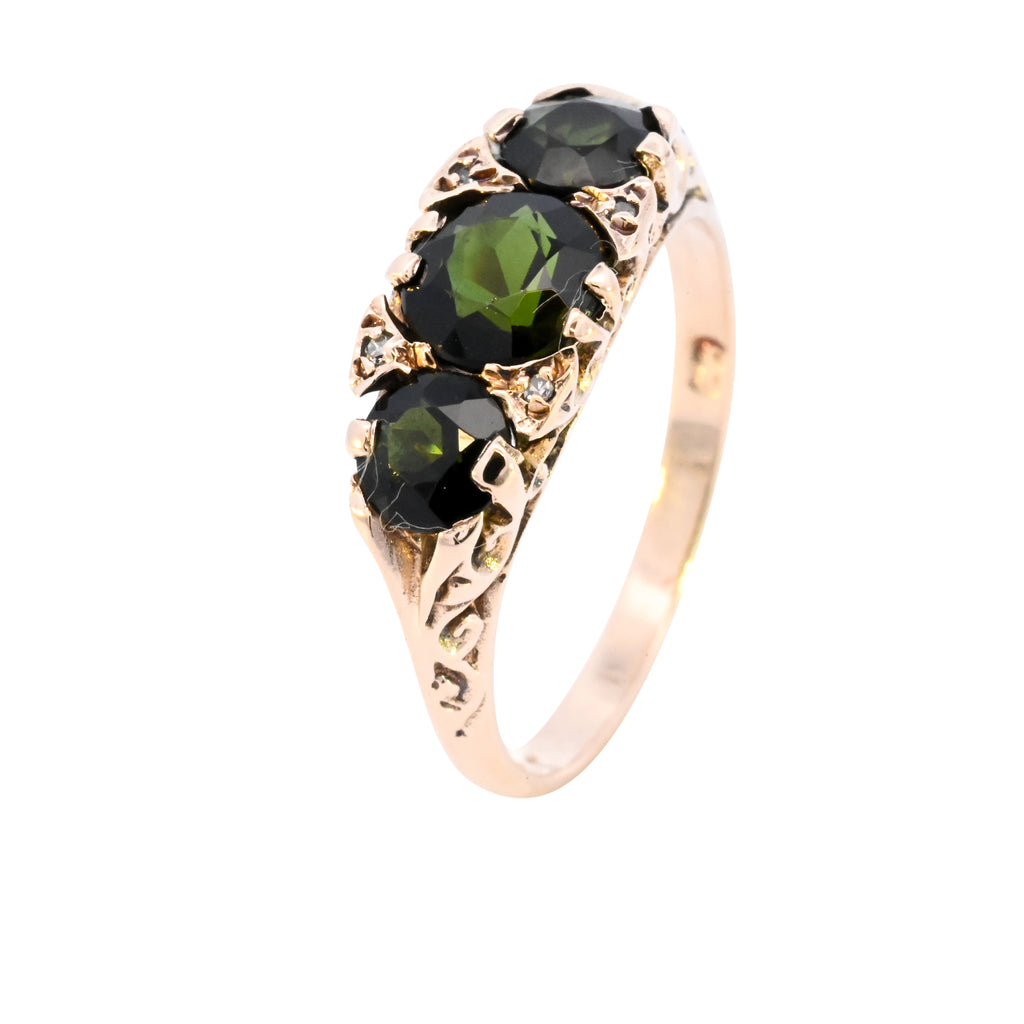 9ct Yellow Gold Green Tourmaline & Diamond Ring (SH24-058)