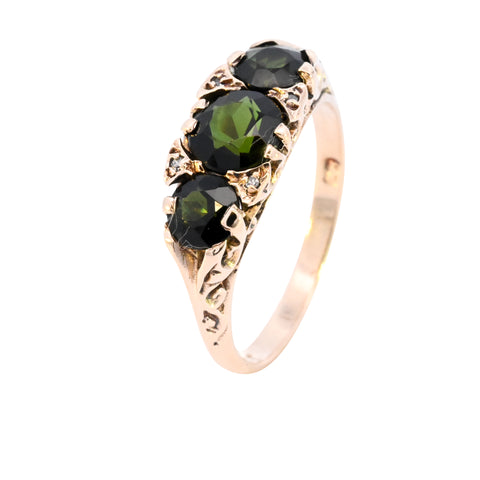 9ct Yellow Gold Green Tourmaline & Diamond Ring (SH24-058)