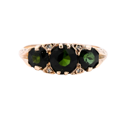 9ct Yellow Gold Green Tourmaline & Diamond Ring (SH24-058)