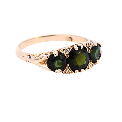 9ct Yellow Gold Green Tourmaline & Diamond Ring (SH24-058)