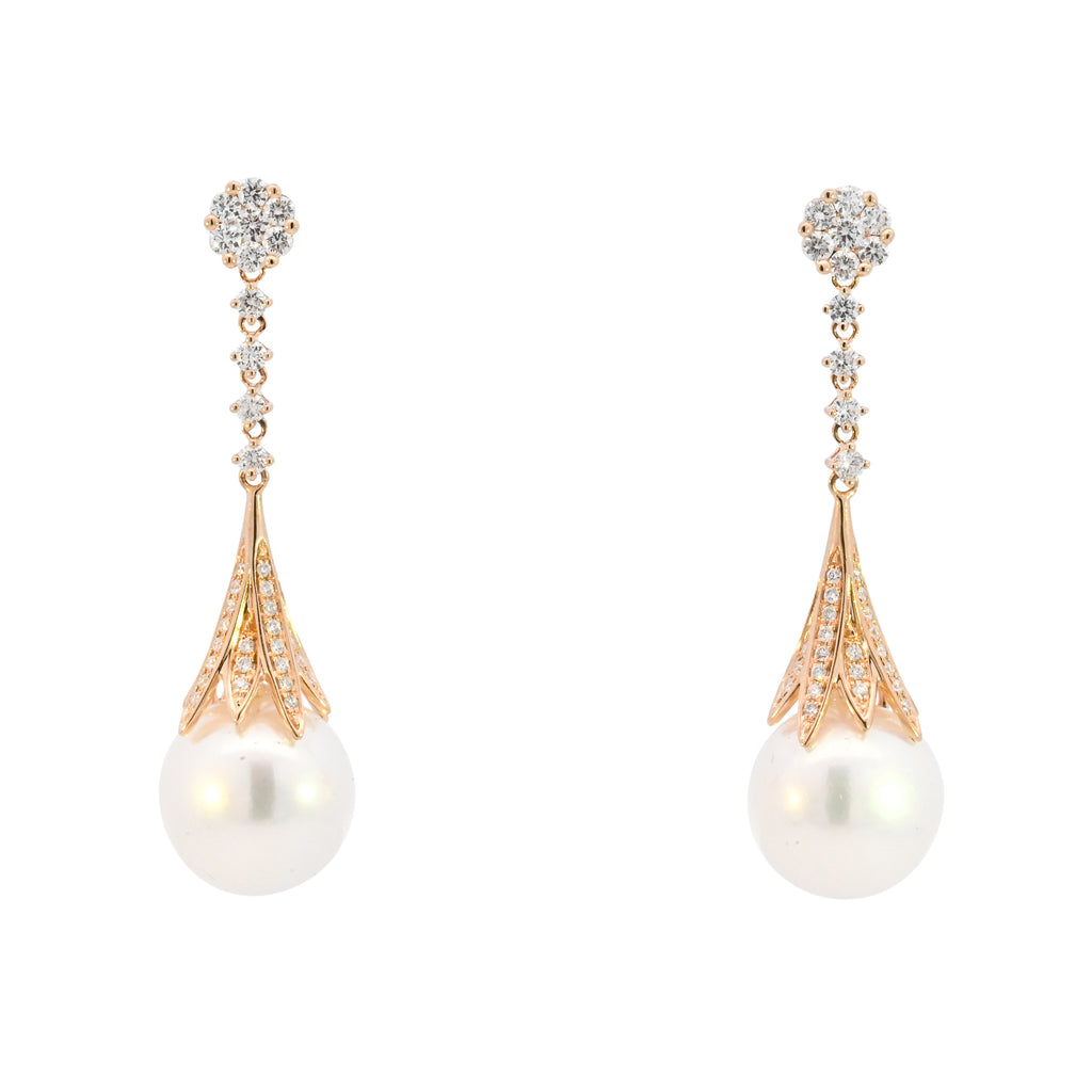 18ct Yellow Gold Pearl & Diamond Drop Earrings (BA24-044)