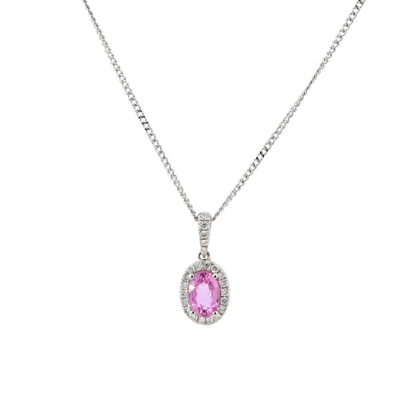 18ct White Gold Pink Sapphire & Diamond Necklace