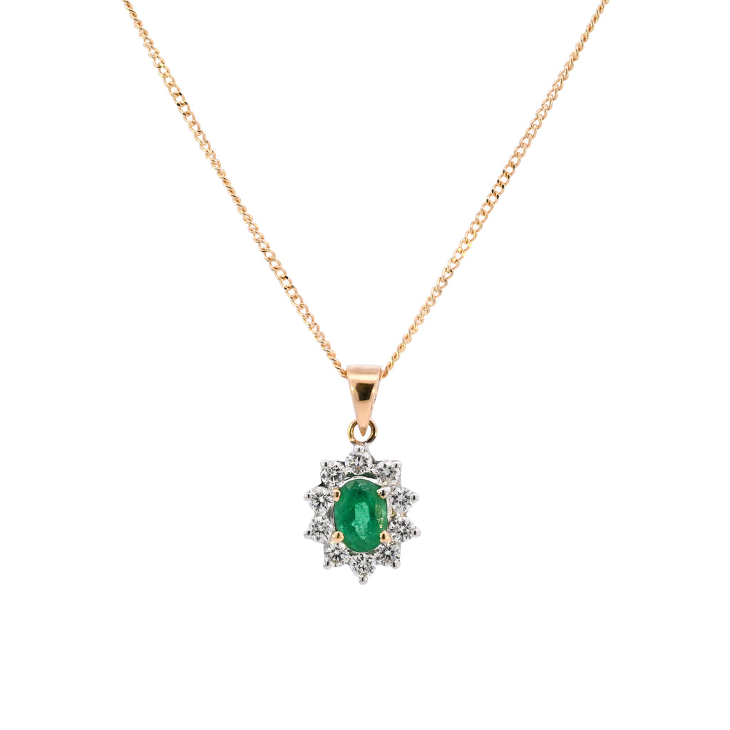 18ct Yellow Gold Emerald & Diamond Necklace (SS24-027)