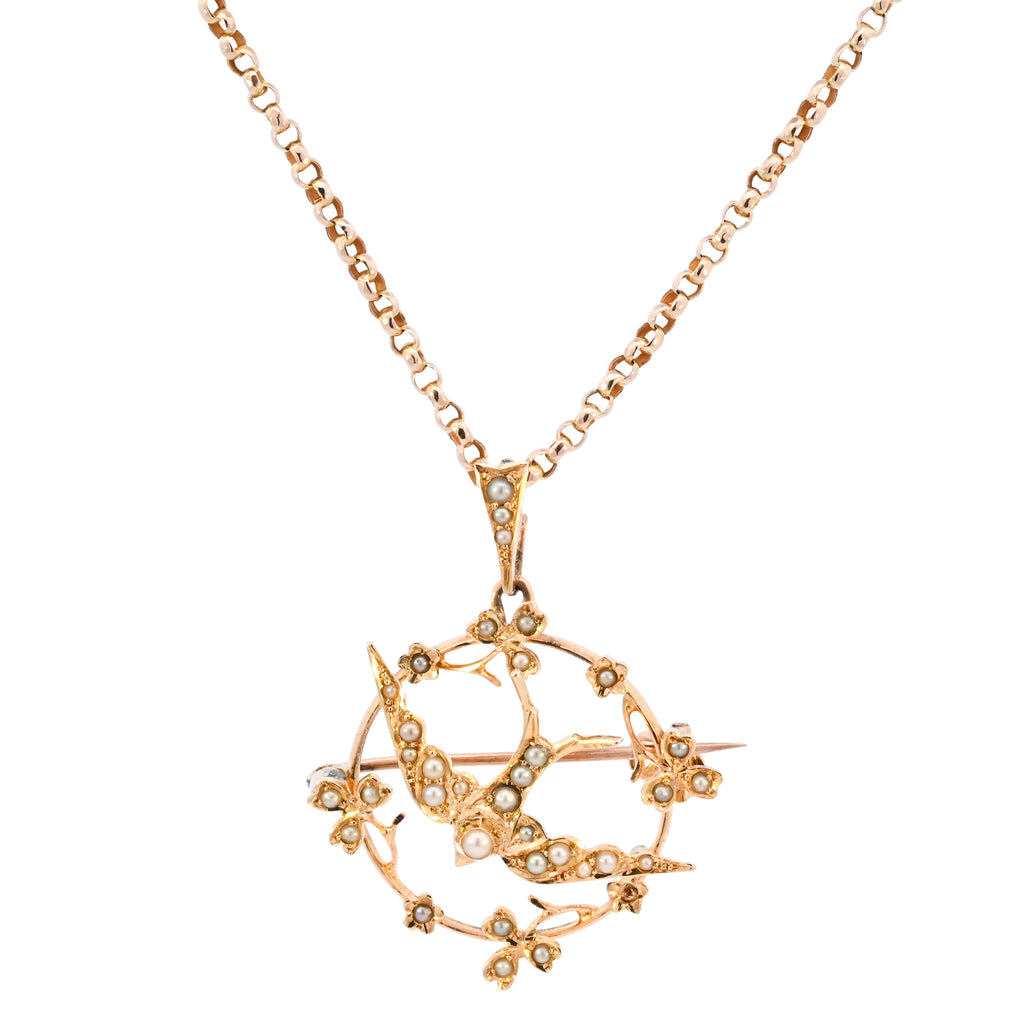 Antique 15ct Gold Pearl Set Brooch/Pendant Necklace (SH24-161)