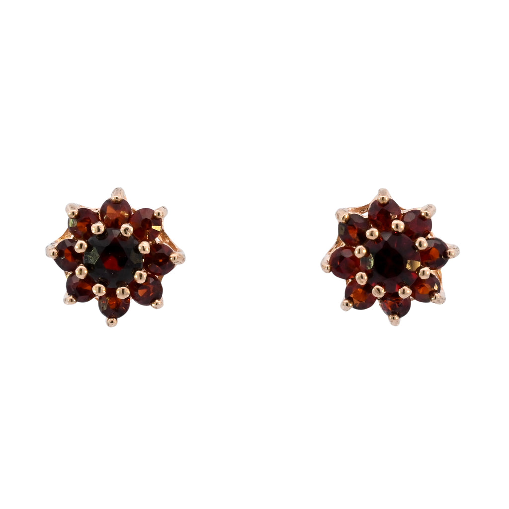 9ct Yellow Gold Garnet Cluster Studs (SH24-516)