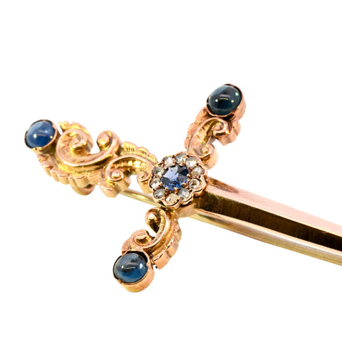 Antique 15ct Gold Sapphire & Diamond Sword Brooch (SH24-533)