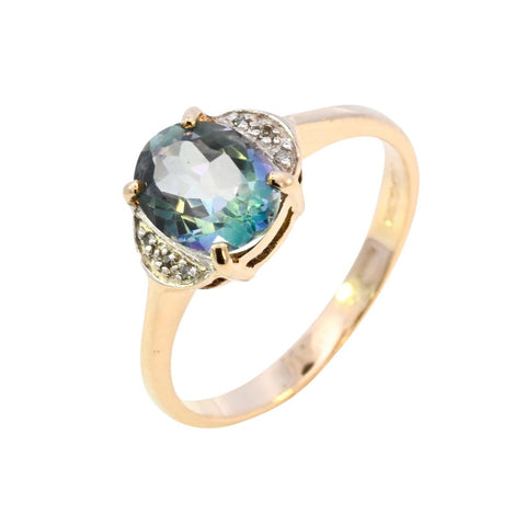 9ct Yellow Gold Blue Topaz & Diamond Ring