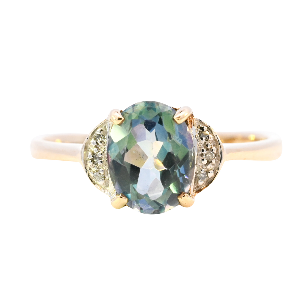 9ct Yellow Gold Blue Topaz & Diamond Ring (SH24-536)