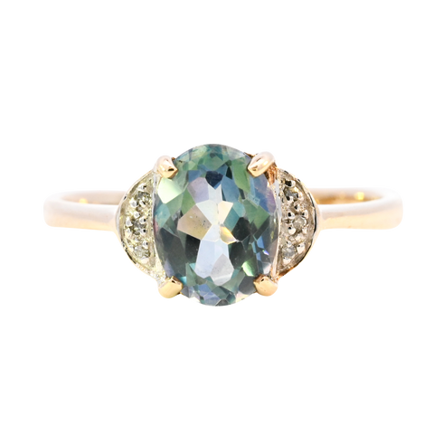 9ct Yellow Gold Blue Topaz & Diamond Ring (SH24-536)