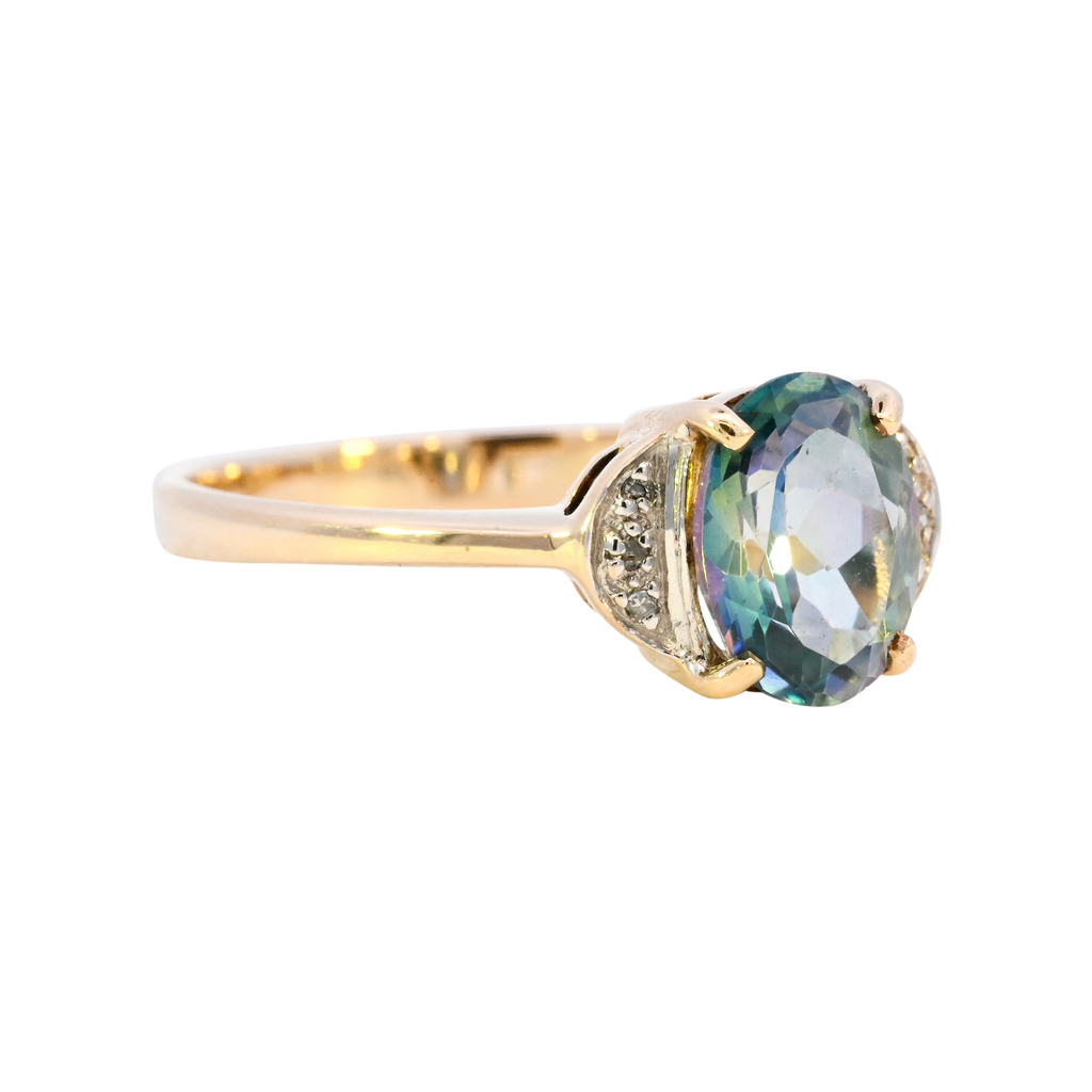 9ct Yellow Gold Blue Topaz & Diamond Ring (SH24-536)