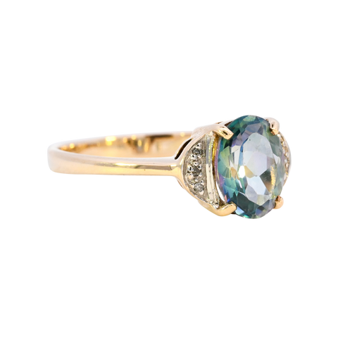 9ct Yellow Gold Blue Topaz & Diamond Ring (SH24-536)