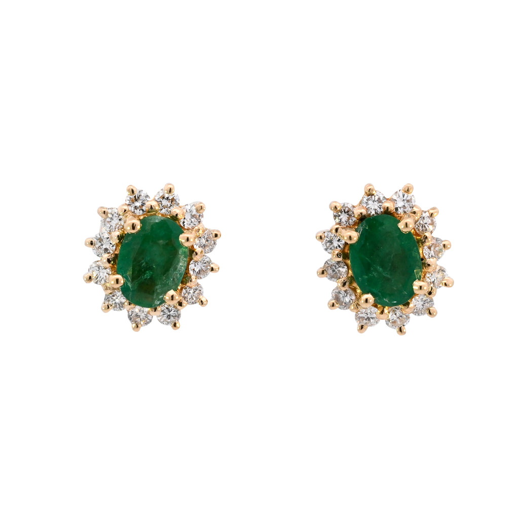 18ct Yellow Gold Emerald & Diamond Studs (SH24-544)