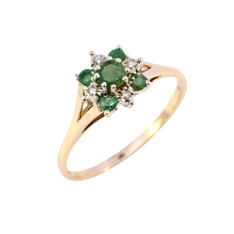 9ct Yellow Gold Emerald & Diamond Ring