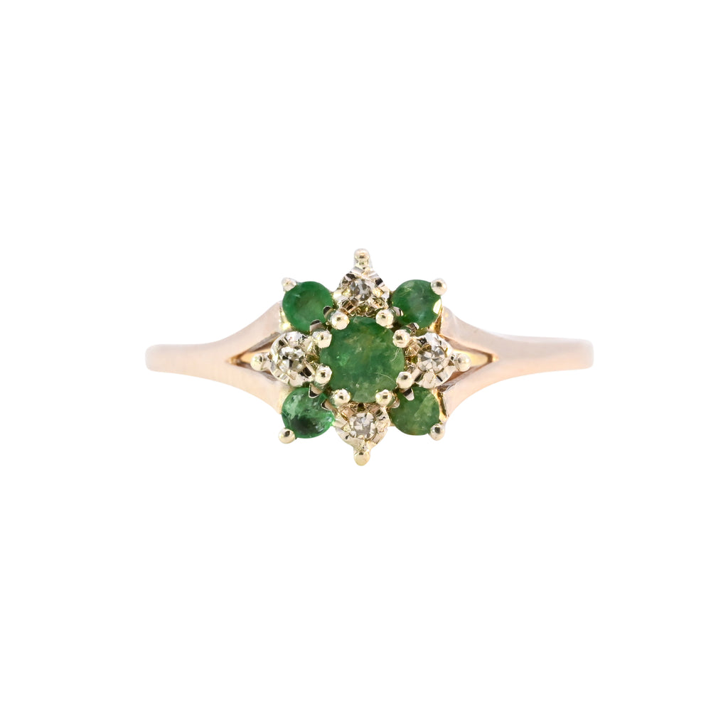 9ct Yellow Gold Emerald & Diamond Ring