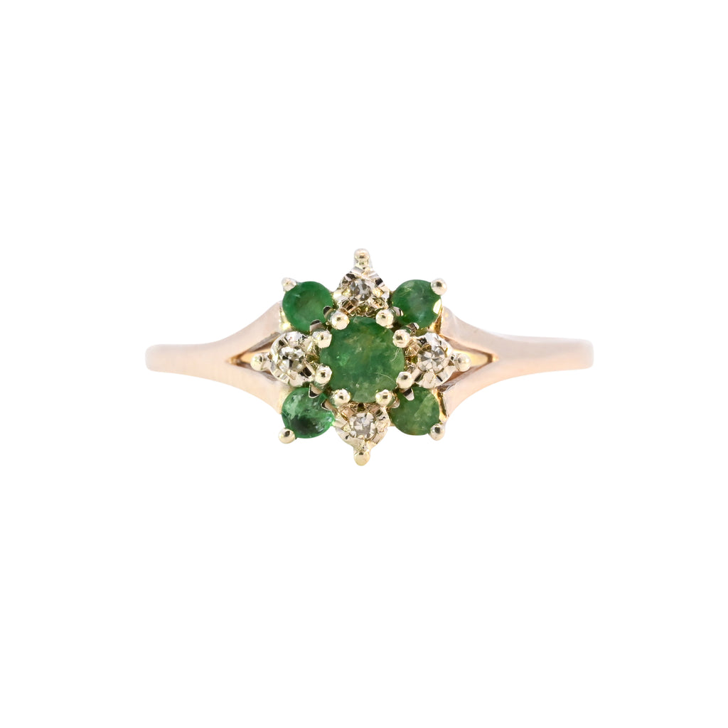 9ct Yellow Gold Emerald & Diamond Ring (SH24-557)
