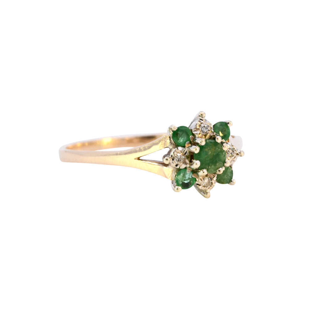 9ct Yellow Gold Emerald & Diamond Ring