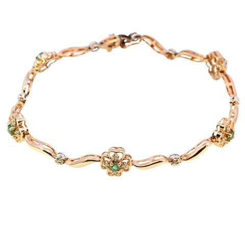 9ct Yellow Gold Emerald & Diamond Bracelet (SH24-600)