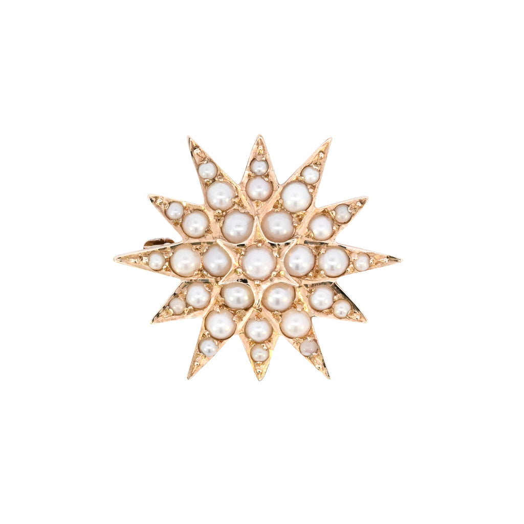 9ct Yellow Gold Pearl Star Cluster Brooch (SH24-623)