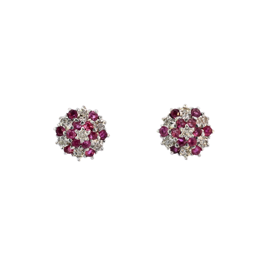 9ct Yellow Gold Ruby & Diamond Cluster Studs (SH24-635)