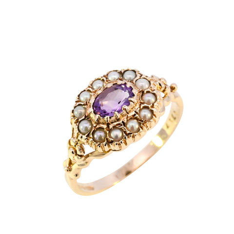 9ct Yellow Gold Amethyst & Pearl Ring (SH24-637)