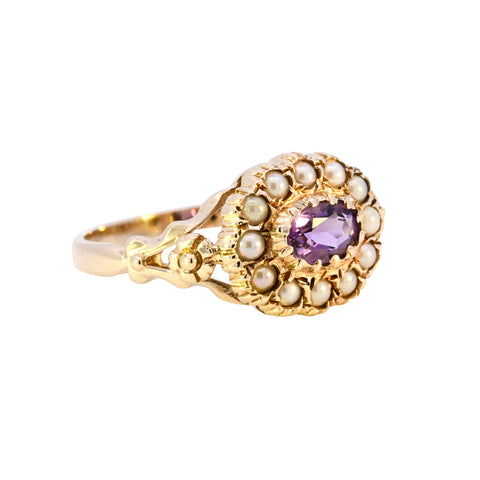 9ct Yellow Gold Amethyst & Pearl Ring (SH24-637)