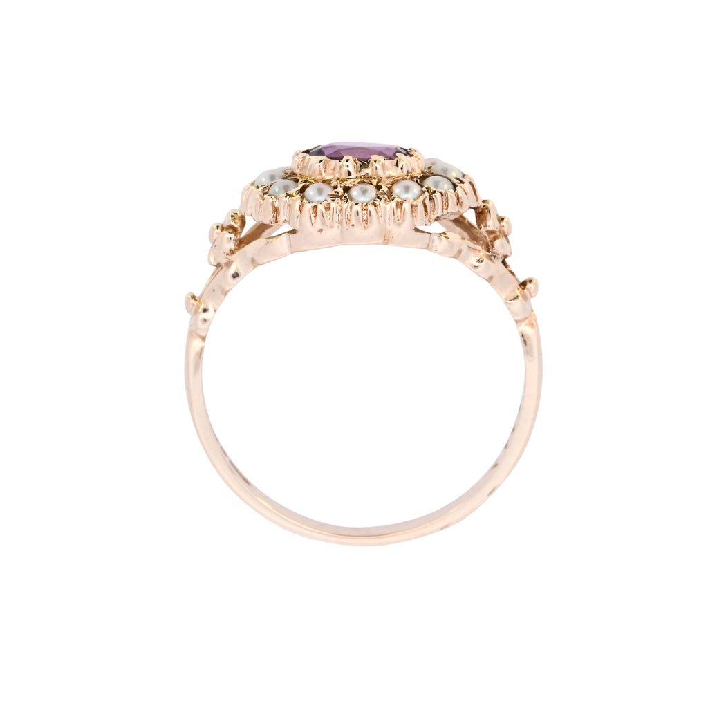 9ct Yellow Gold Amethyst & Pearl Ring