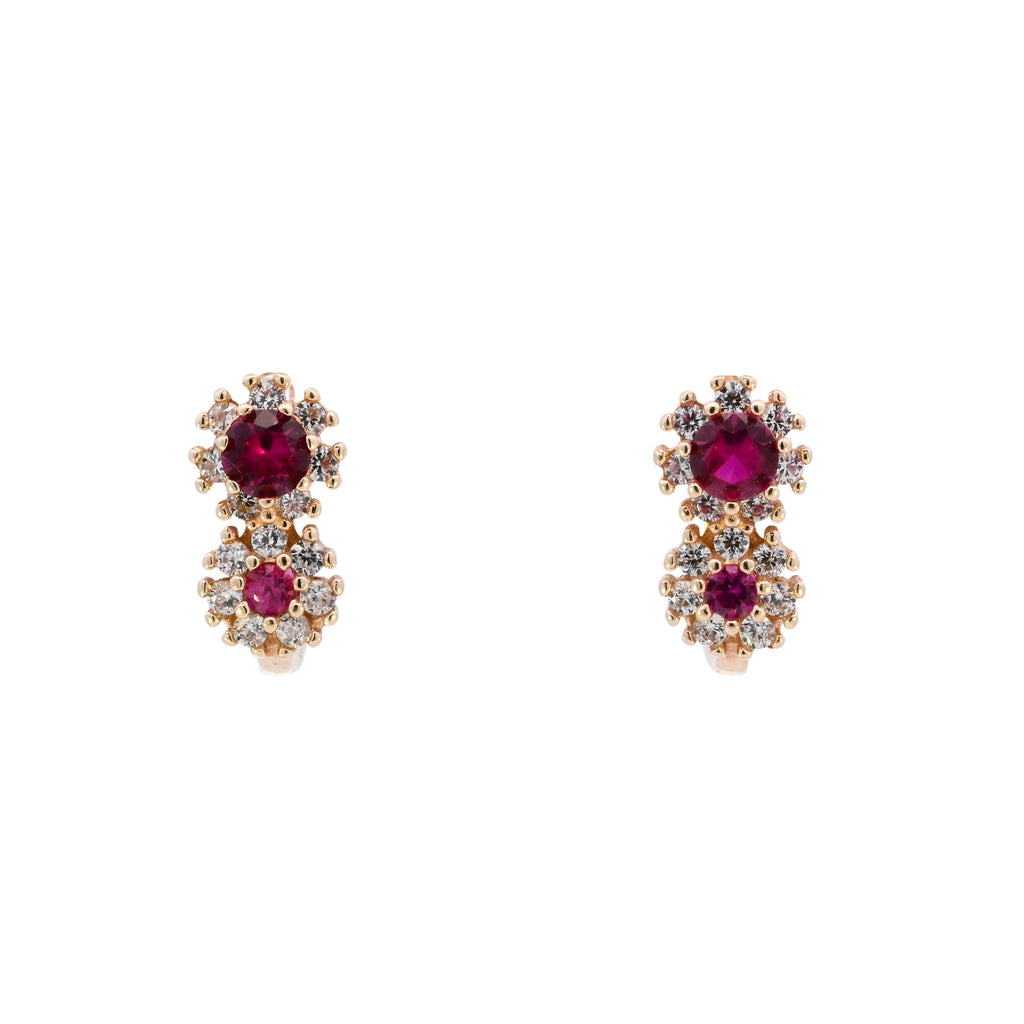 14k Yellow Gold Red & White Stone Earrings (SH24-640)