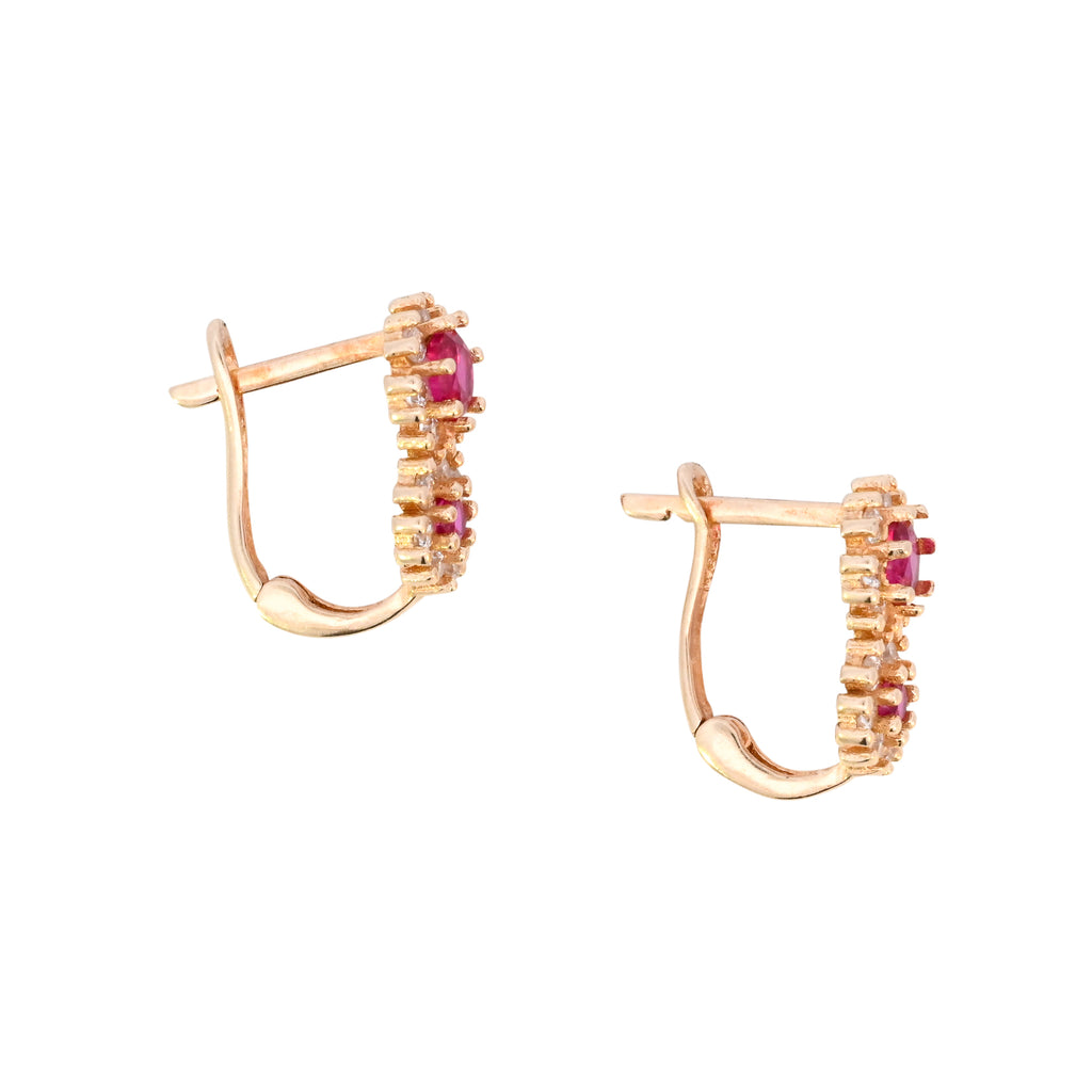 14k Yellow Gold Red & White Stone Earrings (SH24-640)