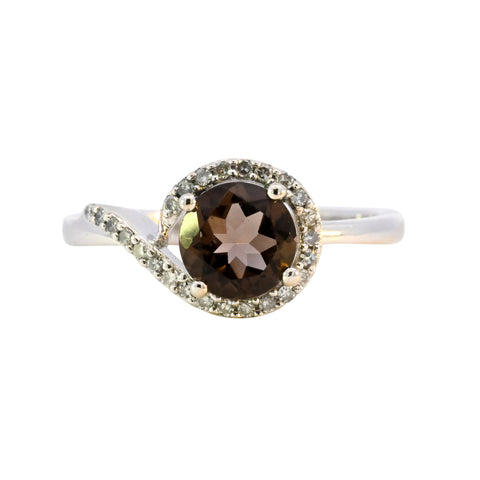 9ct Yellow Gold Smokey Quartz & Diamond Ring (SH24-697)