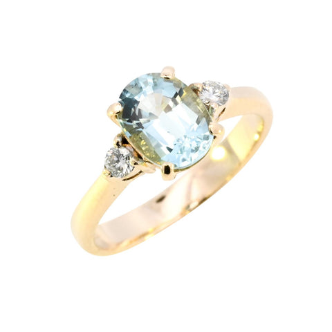 18ct Yellow Gold Aquamarine & Diamond Ring