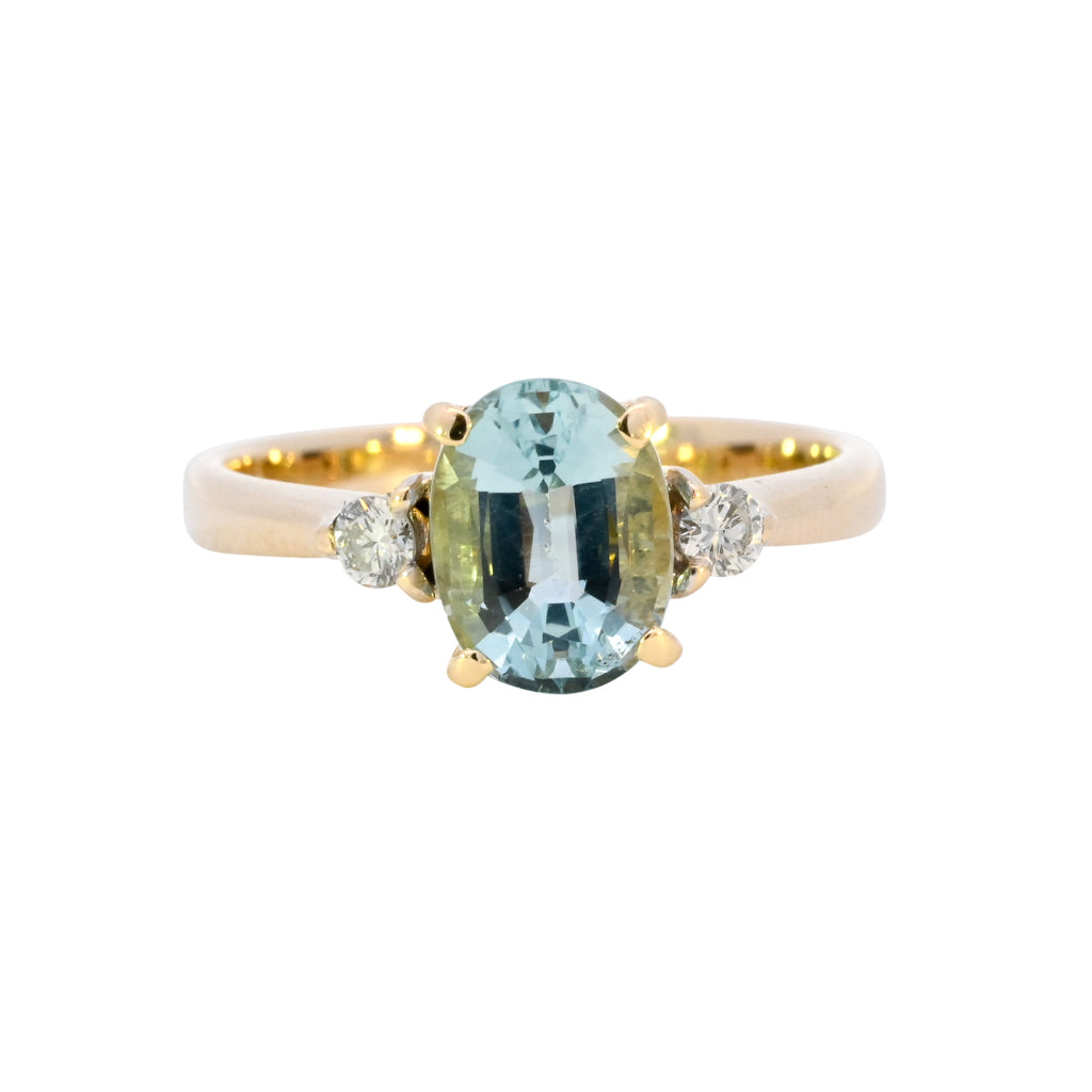 18ct Yellow Gold Aquamarine & Diamond Ring