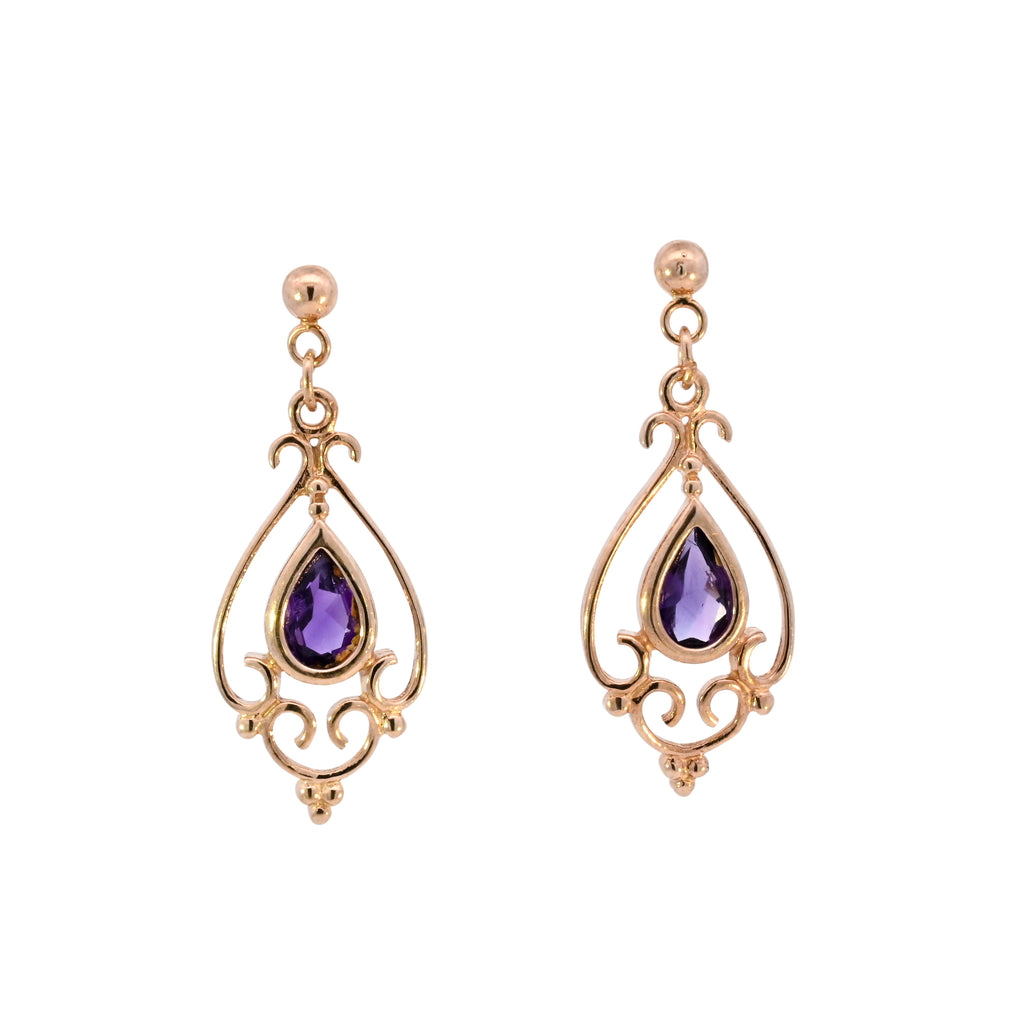 9ct Yellow Gold Amethyst Drop Studs (SH24-708)