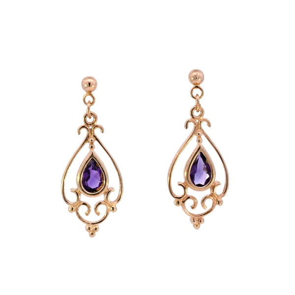 9ct Yellow Gold Amethyst Drop Studs