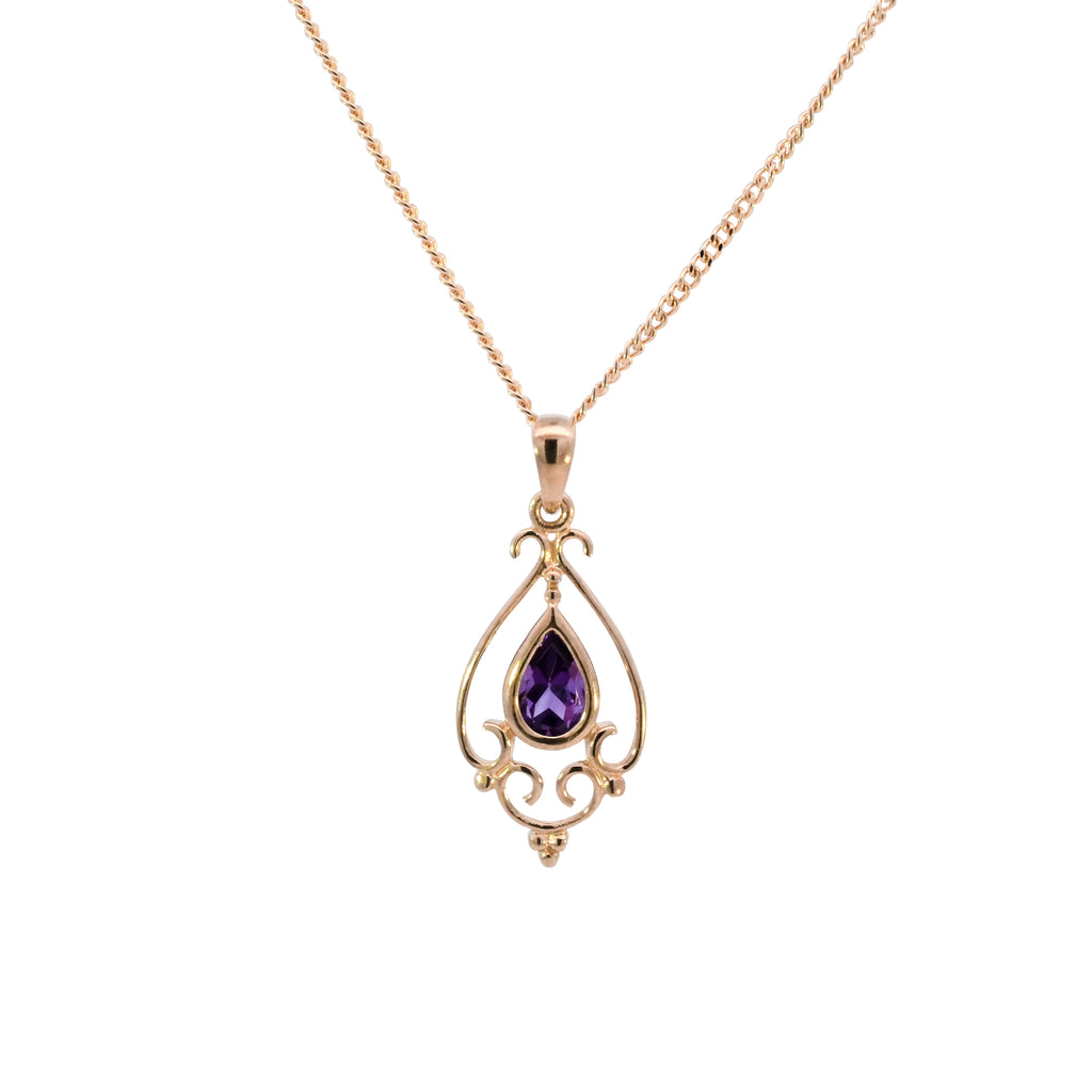 9ct Yellow Gold Amethyst Drop Necklace (SH24-709)