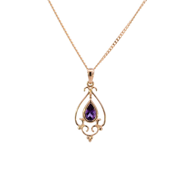 9ct Yellow Gold Amethyst Drop Necklace
