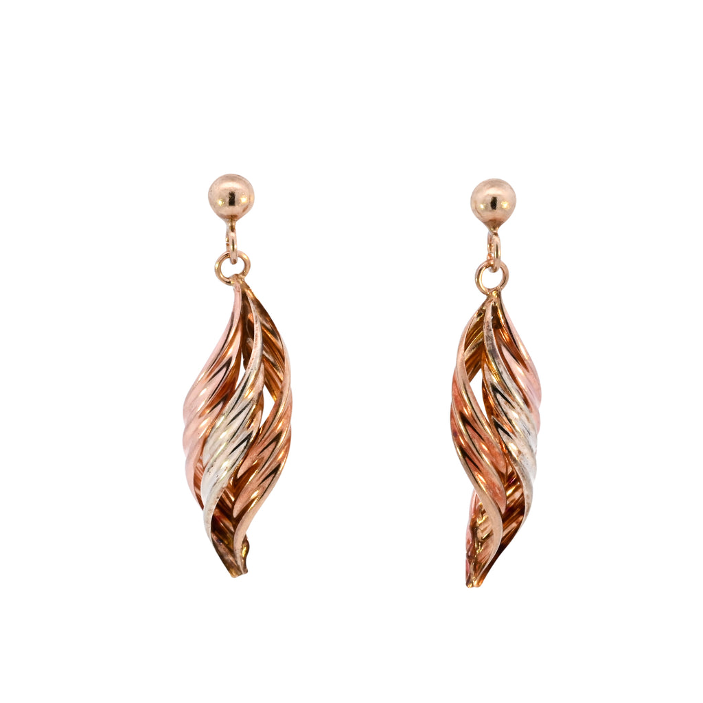 9ct Tri Colour Gold Twist Drop Studs (SH24-713)