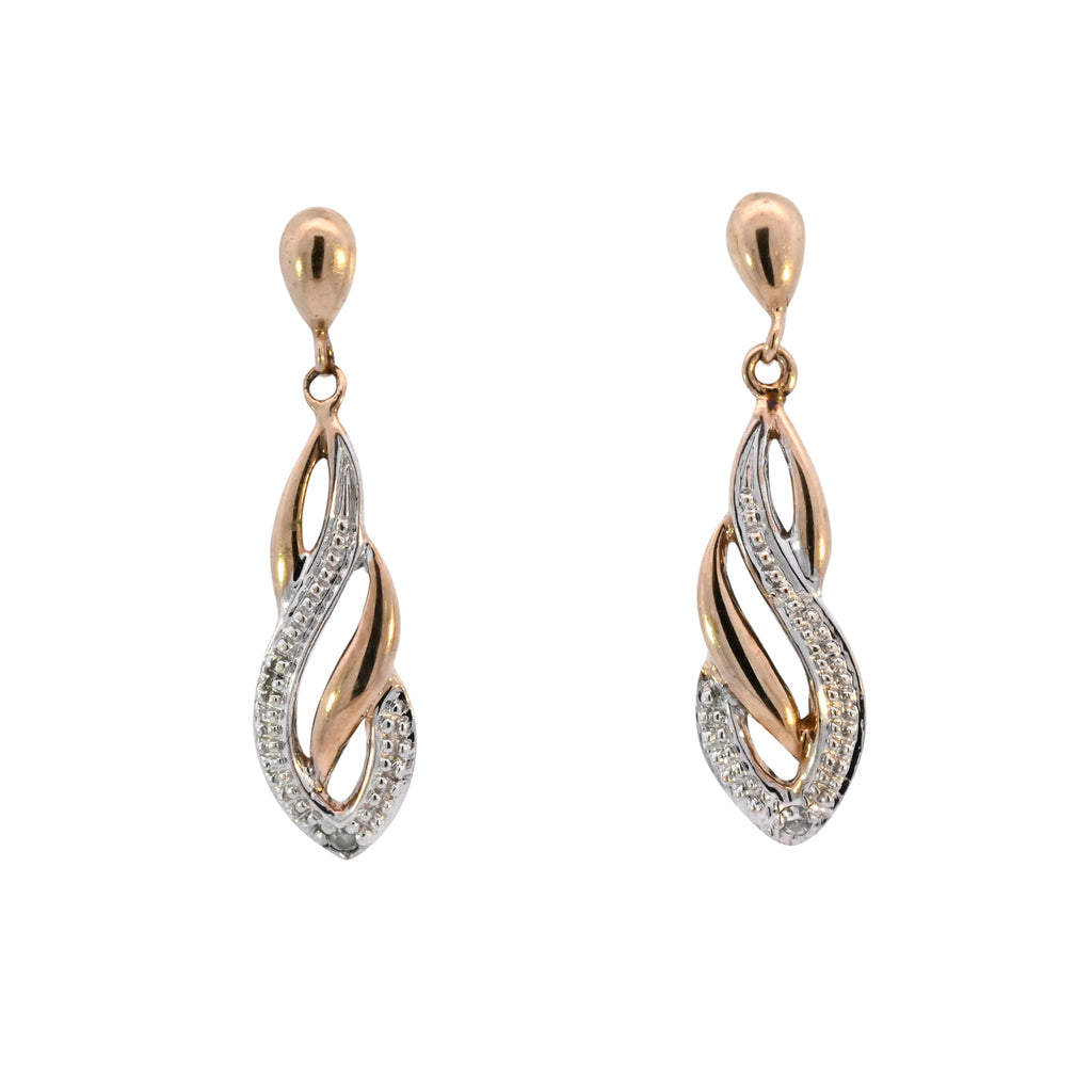 9ct Yellow Gold Diamond Set Drop Studs (SH24-714)