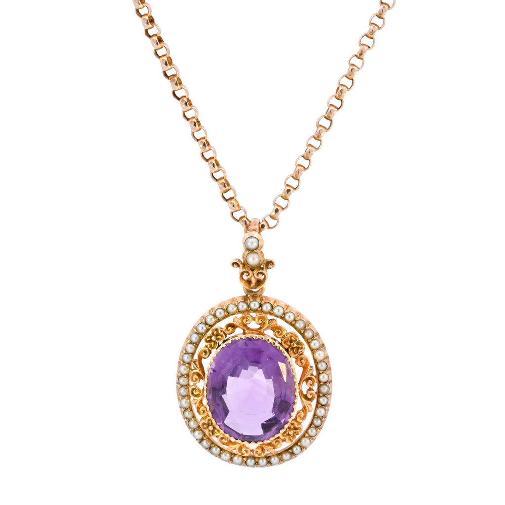Antique 15ct Gold Amethyst & Pearl Necklace (SH24-720)