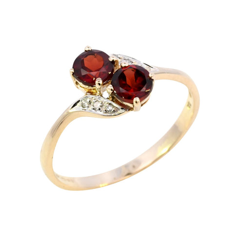 9ct Yellow Gold Garnet & Diamond Crossover Ring