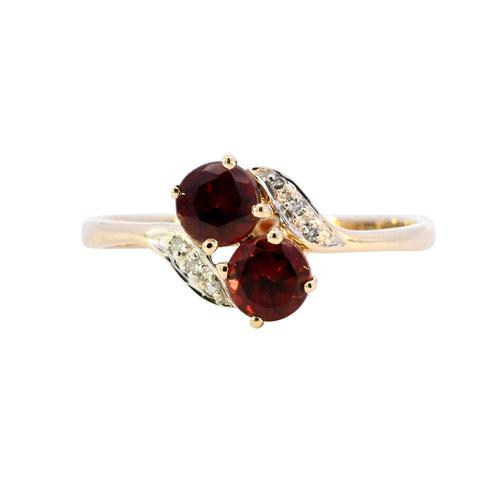 9ct Yellow Gold Garnet & Diamond Crossover Ring