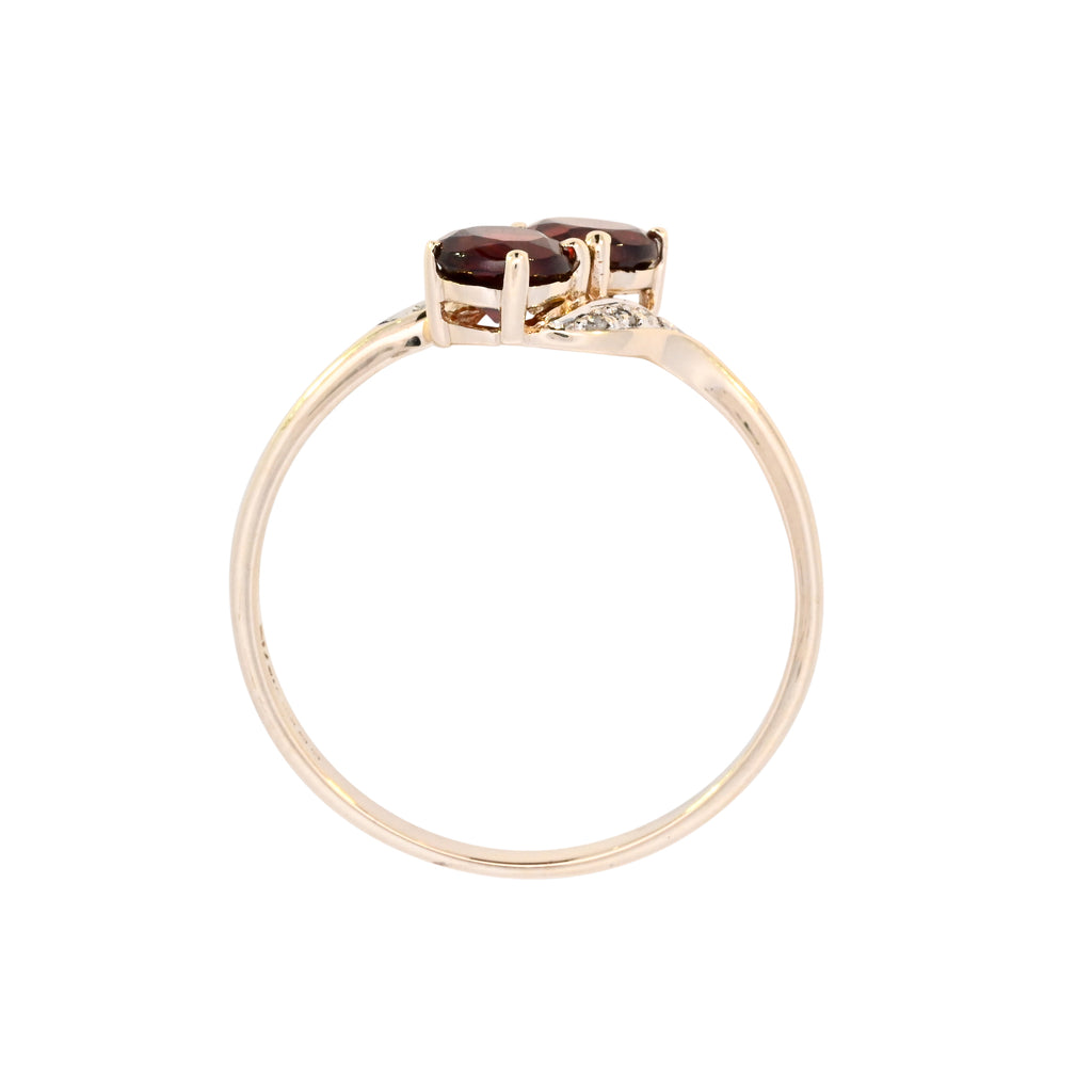 9ct Yellow Gold Garnet & Diamond Crossover Ring