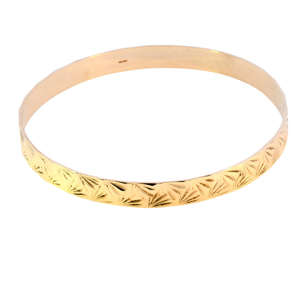 9ct Yellow Gold Diamond Cut Solid Bangle (SH24-736)