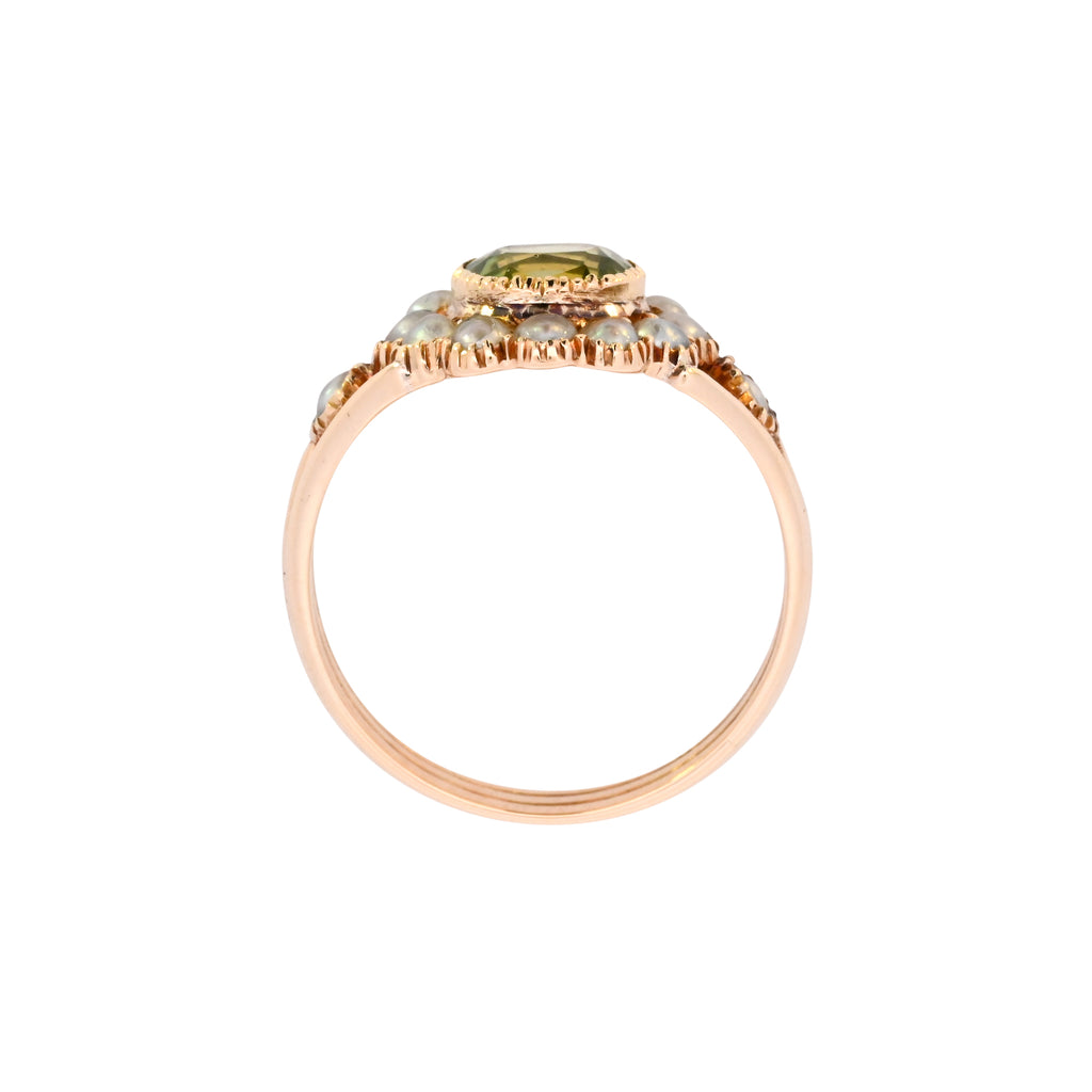 18ct Yellow Gold Peridot & Pearl Cluster Ring (SH24-624)