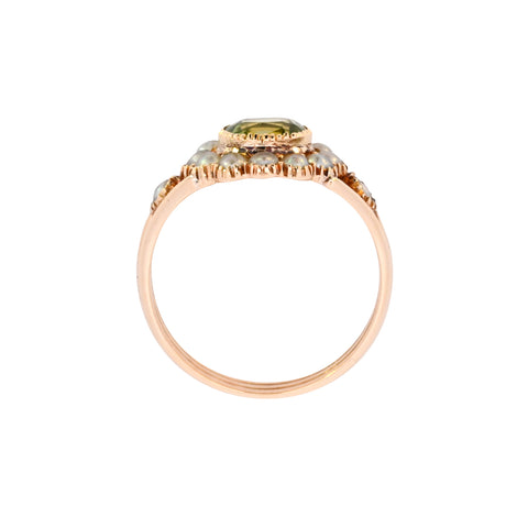 18ct Yellow Gold Peridot & Pearl Cluster Ring (SH24-624)