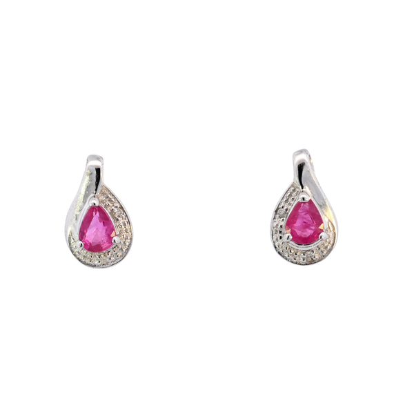 9ct White Gold Ruby & Diamond Studs