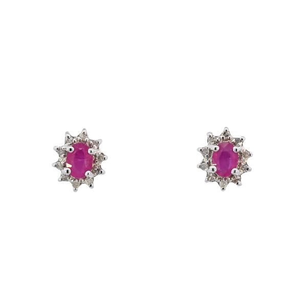 9ct White Gold Ruby & Diamond Studs