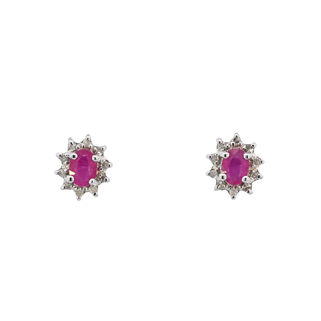 9ct White Gold Ruby & Diamond Studs (SD24-038)