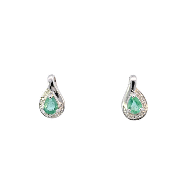 9ct White Gold Emerald & Diamond Studs