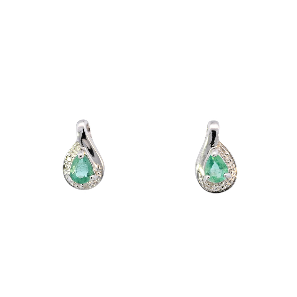 9ct White Gold Emerald & Diamond Studs (SD24-039)