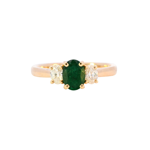 18ct Yellow Gold Emerald & Diamond Ring